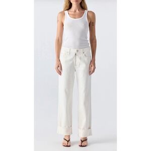 Amo Rosalind White Lotus Sz 26 High Rise Straight‎ Leg Organic Cotton White